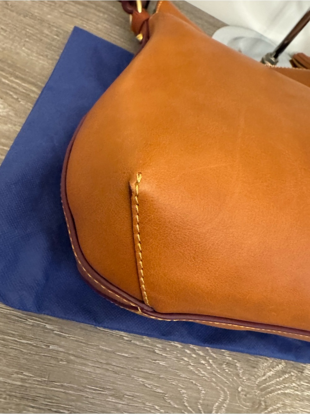 Dooney & Bourke Tan Leather Hobo Shoulder Bag with Tassel - Picture 12 of 15